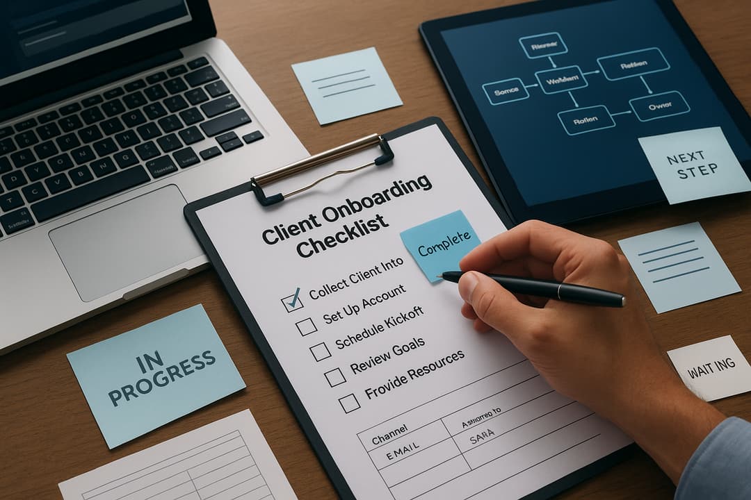Onboarding orchestration diagram: Sales (Zoho) → Orchestration Engine → Support (Gorgias) → Zapier / iPaaS → Airtable tracker, showing SLA gates and data flow.