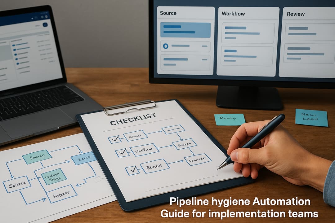 Orchestration diagram showing canonical ID reconciliation, enrichment gating, dedupe, Zoho CRM sync, and Mailchimp audience sync — illustrating orchestration required in a Zoho vs Mailchimp pipeline hygiene comparison.